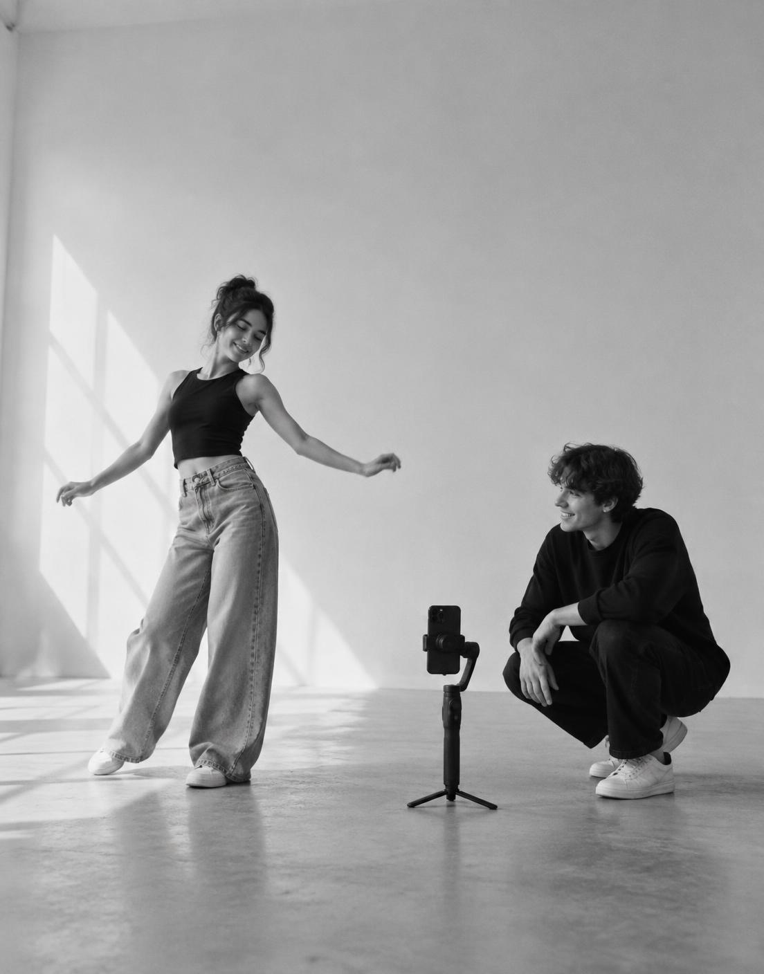 Creators filming together in a bright studio